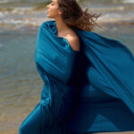 Satin crepe de chine tyoe elastic petrol