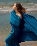 Satin crepe de chine tyoe elastic petrol